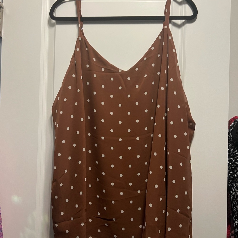 Torrid Sophie Swing Cami Brown with white polka dots. NEW!!